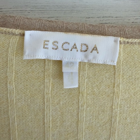 VTG ESCADA Turtleneck Tank & Cardigan Set Yellow Rib Knit Italy 12 Cashmere EUC - Picture 12 of 14